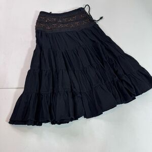 WDNY Maxi Skirt Womens 6 Boho Tiered Black Beads Whimsical Witchy Stretch